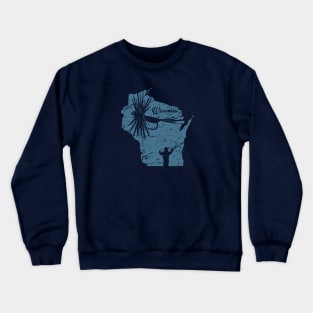 Wisconsin Vintage Distressed Fly Fishing State Map Crewneck Sweatshirt